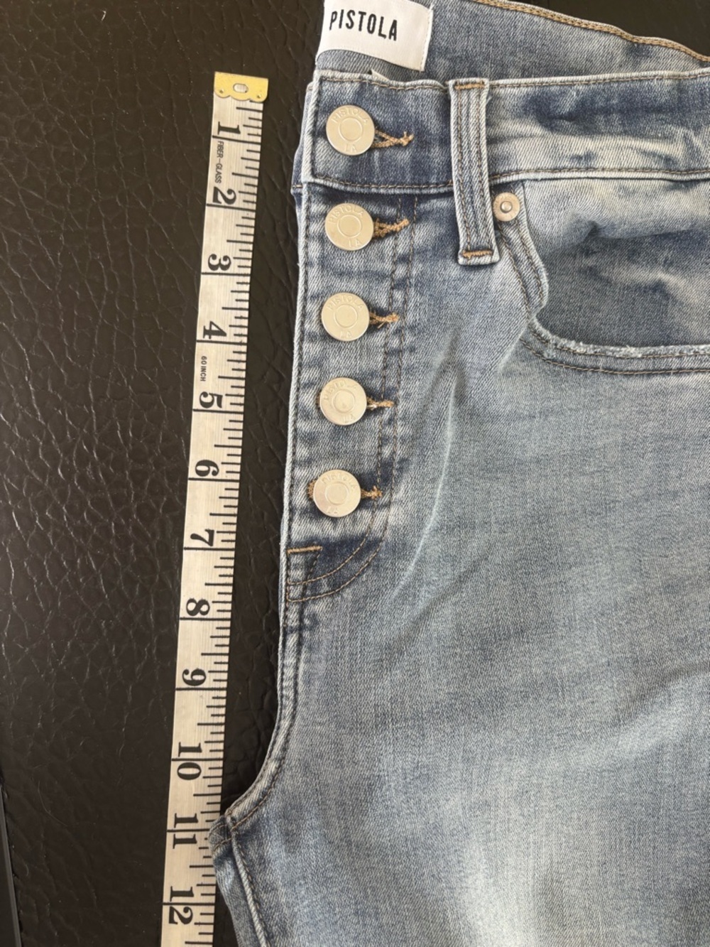 Pistola High Rise Button Fly Skinny  Jeans Light Wash Raw Hem Size 27 - Picture 9 of 12
